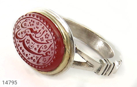 انگشتر نقره عقیق یمنی قرمز سرخ یااباعبدالله مردانه دست ساز [یا ابا عبدالله الحسین] - 14795